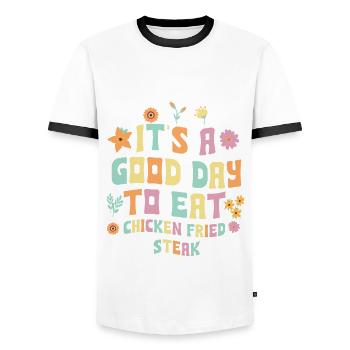 Gebratenes Hühnchensteak Geschenk - Männer Kontrast-T-Shirt - Weiß/Schwarz - Vorne - AI Model Female 172 light (172cm) & AI Model Male 178 dark (178cm)