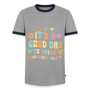 Lait de noisette - T-shirt contrasté Homme - gris/marine  - Devant - AI Model Female 172 light (172cm) & AI Model Male 178 light (178cm)