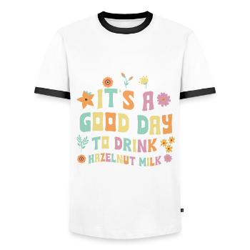 Hazelnut milk - Men's Ringer Shirt - white/black - Front - AI Model Female 172 light (172cm) & AI Model Male 178 dark (178cm)