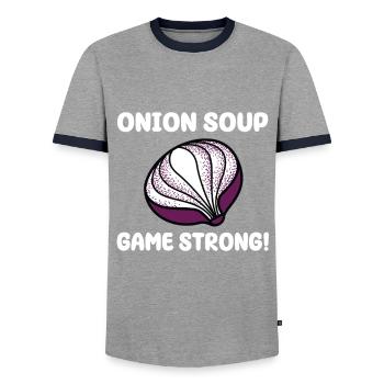 Zwiebelsuppen Game Strong - Männer Kontrast-T-Shirt - Grau/Navy  - Vorne - AI Model Female 172 light (172cm) & AI Model Male 178 light (178cm)
