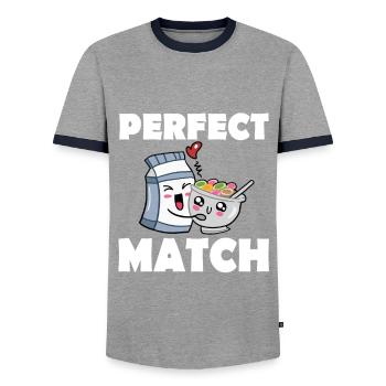 with milk and cereals - Men's Ringer Shirt - grey/navy  - Front - AI Model Female 172 light (172cm) & AI Model Male 178 light (178cm)