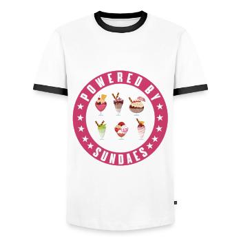 Powered by ice cream sundaes - Men's Ringer Shirt - white/black - Front - AI Model Female 172 light (172cm) & AI Model Male 178 dark (178cm)