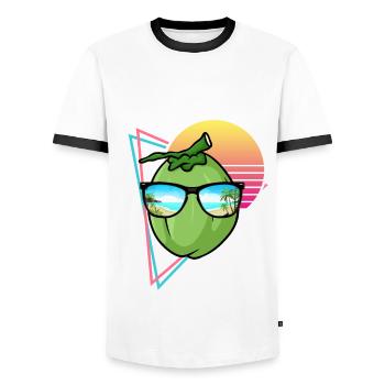 Retro Coconut Design - Men's Ringer Shirt - white/black - Front - AI Model Female 172 light (172cm) & AI Model Male 178 dark (178cm)