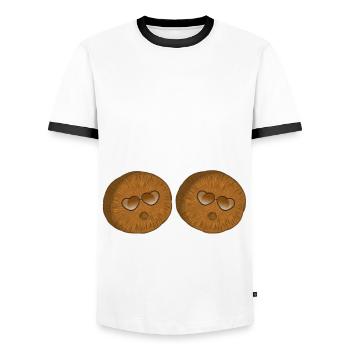 Funny Coconut Shirt - Men's Ringer Shirt - white/black - Front - AI Model Female 172 light (172cm) & AI Model Male 178 dark (178cm)