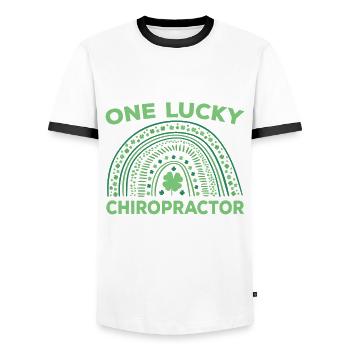 A Happy Chiropractor - Men's Ringer Shirt - white/black - Front - AI Model Female 172 light (172cm) & AI Model Male 178 dark (178cm)