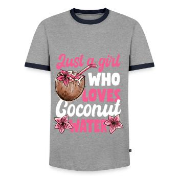 Just a girl who loves coconut water. - Men's Ringer Shirt - grey/navy  - Front - AI Model Female 172 light (172cm) & AI Model Male 178 light (178cm)