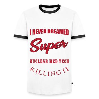 Nuclear Medicine Technologist Gift - Men's Ringer Shirt - white/black - Front - AI Model Female 172 light (172cm) & AI Model Male 178 dark (178cm)