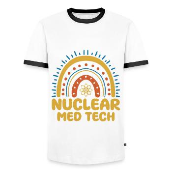 Nuclear Medicine Technologist Design - Men's Ringer Shirt - white/black - Front - AI Model Female 172 light (172cm) & AI Model Male 178 dark (178cm)