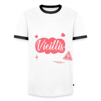 plus je vieillis plus craquante drôle anniversaire - T-shirt contrasté Homme - blanc/noir - Devant - AI Model Female 172 light (172cm) & AI Model Male 178 dark (178cm)