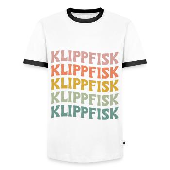 Clipfisk - Men's Ringer Shirt - white/black - Front - AI Model Female 172 light (172cm) & AI Model Male 178 dark (178cm)