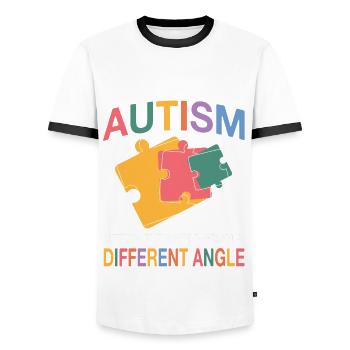 Autism Support Design - Men's Ringer Shirt - white/black - Front - AI Model Female 172 light (172cm) & AI Model Male 178 dark (178cm)