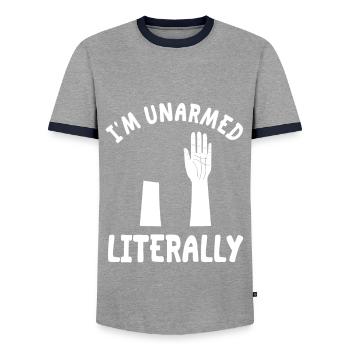 Blague sur l’amputation de la main - T-shirt contrasté Homme - gris/marine  - Devant - AI Model Female 172 light (172cm) & AI Model Male 178 light (178cm)