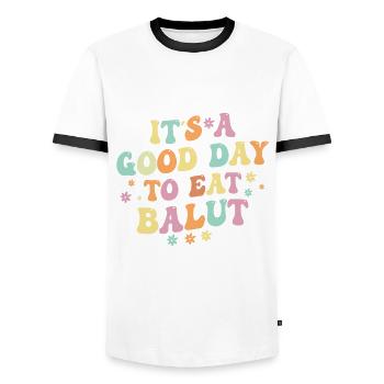 Nourriture Balut - T-shirt contrasté Homme - blanc/noir - Devant - AI Model Female 172 light (172cm) & AI Model Male 178 dark (178cm)