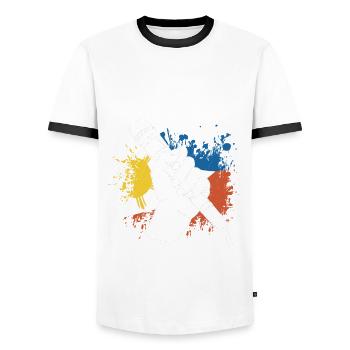 Filipino Karaoke Design - Men's Ringer Shirt - white/black - Front - AI Model Female 172 light (172cm) & AI Model Male 178 dark (178cm)