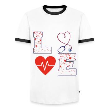 Valentine's Day Shirt Transplant Team - Men's Ringer Shirt - white/black - Front - AI Model Female 172 light (172cm) & AI Model Male 178 dark (178cm)