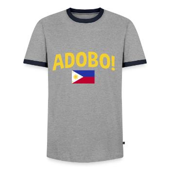 Philippine Adobo Flag Design - Men's Ringer Shirt - grey/navy  - Front - AI Model Female 172 light (172cm) & AI Model Male 178 light (178cm)