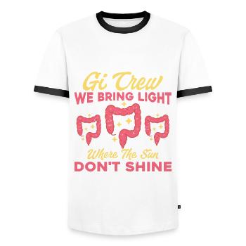 Funny Endoscopy Gift Idea - Men's Ringer Shirt - white/black - Front - AI Model Female 172 light (172cm) & AI Model Male 178 dark (178cm)