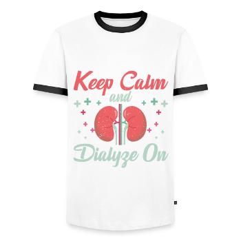 nephrologiDialysis Nurse Gift - Men's Ringer Shirt - white/black - Front - AI Model Female 172 light (172cm) & AI Model Male 178 dark (178cm)