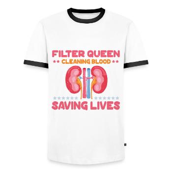 Filter Queen - Men's Ringer Shirt - white/black - Front - AI Model Female 172 light (172cm) & AI Model Male 178 dark (178cm)