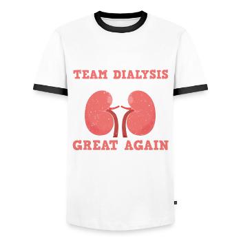 Team Dialysis Humor - Men's Ringer Shirt - white/black - Front - AI Model Female 172 light (172cm) & AI Model Male 178 dark (178cm)