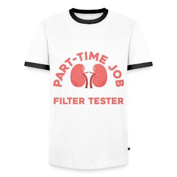 Dialysis patient humor - Men's Ringer Shirt - white/black - Front - AI Model Female 172 light (172cm) & AI Model Male 178 dark (178cm)