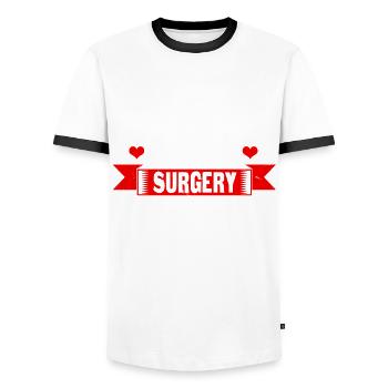 Bypass surgery t-shirt - Men's Ringer Shirt - white/black - Front - AI Model Female 172 light (172cm) & AI Model Male 178 dark (178cm)