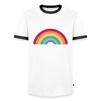 LGBTQ Rainbow Saying Pride Month - Men's Ringer Shirt - white/black - Front - AI Model Female 172 light (172cm) & AI Model Male 178 dark (178cm)