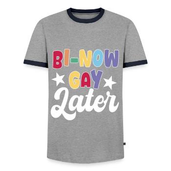 Bisexual pun - Men's Ringer Shirt - grey/navy  - Front - AI Model Female 172 light (172cm) & AI Model Male 178 light (178cm)