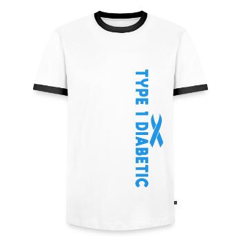American Type-1 Diabetic - Men's Ringer Shirt - white/black - Front - AI Model Female 172 light (172cm) & AI Model Male 178 dark (178cm)