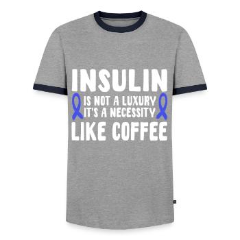 Insulin and coffee - Men's Ringer Shirt - grey/navy  - Front - AI Model Female 172 light (172cm) & AI Model Male 178 light (178cm)