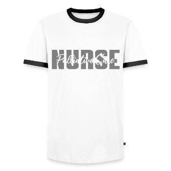 Conception d’infirmières en soins palliatifs - T-shirt contrasté Homme - blanc/noir - Devant - AI Model Female 172 light (172cm) & AI Model Male 178 dark (178cm)
