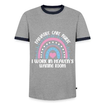 Palliative care - Men's Ringer Shirt - grey/navy  - Front - AI Model Female 172 light (172cm) & AI Model Male 178 light (178cm)