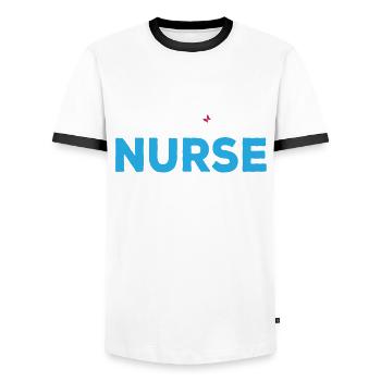Infirmière en soins palliatifs - T-shirt contrasté Homme - blanc/noir - Devant - AI Model Female 172 light (172cm) & AI Model Male 178 dark (178cm)