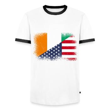 Côte d'Ivoire, United States - Men's Ringer Shirt - white/black - Front - AI Model Female 172 light (172cm) & AI Model Male 178 dark (178cm)