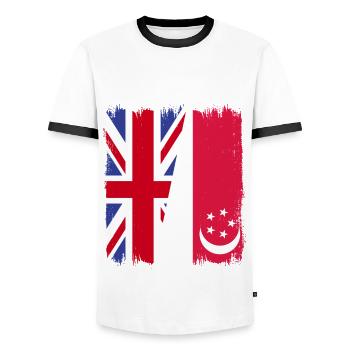 Singapour, Royaume-Uni - T-shirt contrasté Homme - blanc/noir - Devant - AI Model Female 172 light (172cm) & AI Model Male 178 dark (178cm)