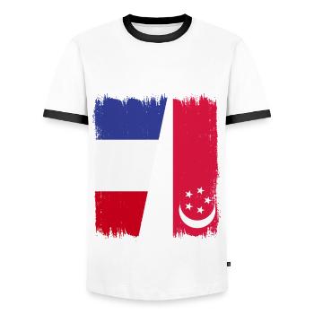 Singapour, France - T-shirt contrasté Homme - blanc/noir - Devant - AI Model Female 172 light (172cm) & AI Model Male 178 dark (178cm)