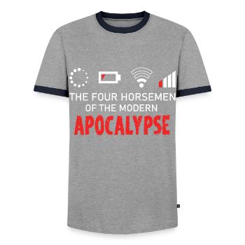 Programmer gamer computer nerd geek gift - Men's Ringer Shirt - grey/navy  - Front - AI Model Female 172 light (172cm) & AI Model Male 178 light (178cm)
