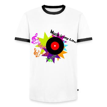 Music is my Life! - Men's Ringer Shirt - white/black - Front - AI Model Female 172 light (172cm) & AI Model Male 178 dark (178cm)