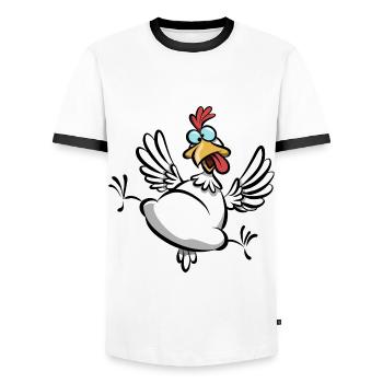 verrücktes Huhn, Hühnerfan, lustiges Huhn Cartoon - Männer Kontrast-T-Shirt - Weiß/Schwarz - Vorne - AI Model Female 172 light (172cm) & AI Model Male 178 dark (178cm)