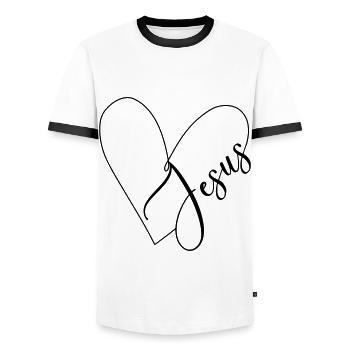 Jesus Herz Herzlinie - Männer Kontrast-T-Shirt - Weiß/Schwarz - Vorne - AI Model Female 172 light (172cm) & AI Model Male 178 dark (178cm)