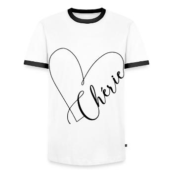 Cherie Name Heart Line - Men's Ringer Shirt - white/black - Front - AI Model Female 172 light (172cm) & AI Model Male 178 dark (178cm)