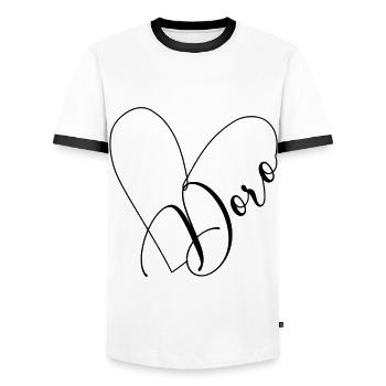 Doro Name Heart Line - Men's Ringer Shirt - white/black - Front - AI Model Female 172 light (172cm) & AI Model Male 178 dark (178cm)