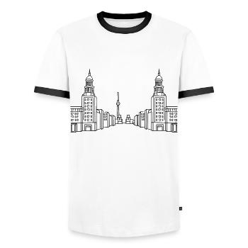 Frankfurter Tor Berlin - Männer Kontrast-T-Shirt - Weiß/Schwarz - Vorne - AI Model Female 172 light (172cm) & AI Model Male 178 dark (178cm)