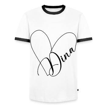 Dina Name Heart Line - Men's Ringer Shirt - white/black - Front - AI Model Female 172 light (172cm) & AI Model Male 178 dark (178cm)