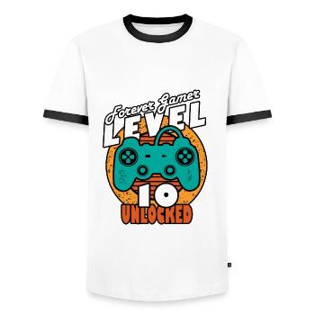 Birthday 10 years gamer level 10 - Men's Ringer Shirt - white/black - Front - AI Model Female 172 light (172cm) & AI Model Male 178 dark (178cm)