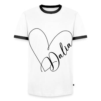 Dalia Name Heart Line - Men's Ringer Shirt - white/black - Front - AI Model Female 172 light (172cm) & AI Model Male 178 dark (178cm)