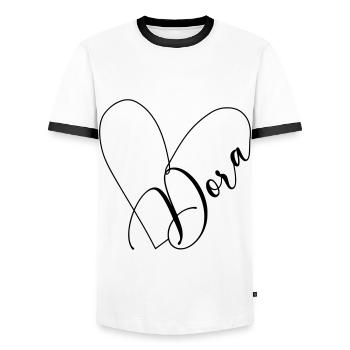 Dora Name Heart Line - Men's Ringer Shirt - white/black - Front - AI Model Female 172 light (172cm) & AI Model Male 178 dark (178cm)