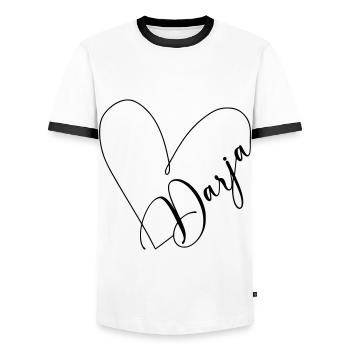 Darja Name Heart Line - Men's Ringer Shirt - white/black - Front - AI Model Female 172 light (172cm) & AI Model Male 178 dark (178cm)