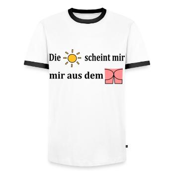 Die Sonne scheint mir aus dem Popo - Männer Kontrast-T-Shirt - Weiß/Schwarz - Vorne - AI Model Female 172 light (172cm) & AI Model Male 178 dark (178cm)