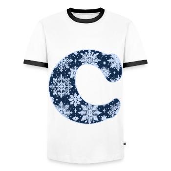 Lettre C Flocons de neige - T-shirt contrasté Homme - blanc/noir - Devant - AI Model Female 172 light (172cm) & AI Model Male 178 dark (178cm)